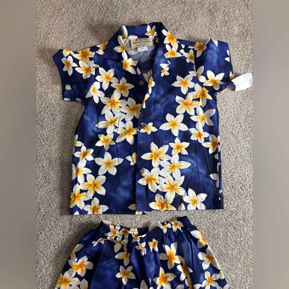 Royal Hawaiian Creations Button Up Hawaiian Plumeria Button Down/shorts Luau 6 - Picture 6 of 7